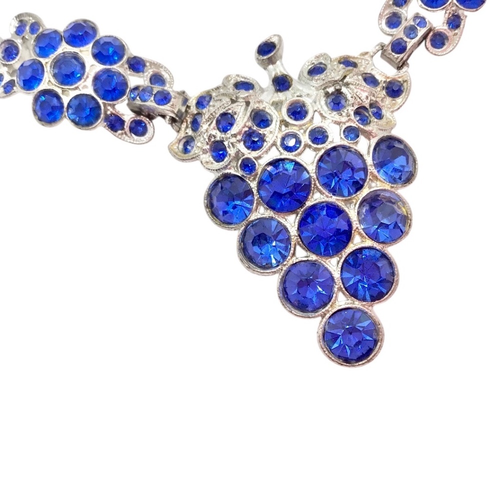 Vintage Blue Grapes Glass Crystal Silver tone Choker Necklace - Picture 7 of 15